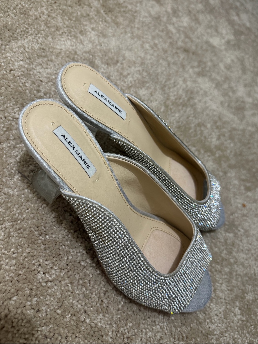Alex Marie Silver Crystal-Embellished Slip-On Mules